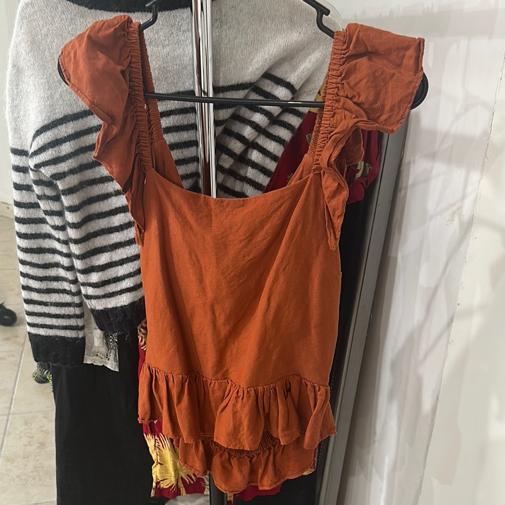 Orange Ruffle Sleeve Top